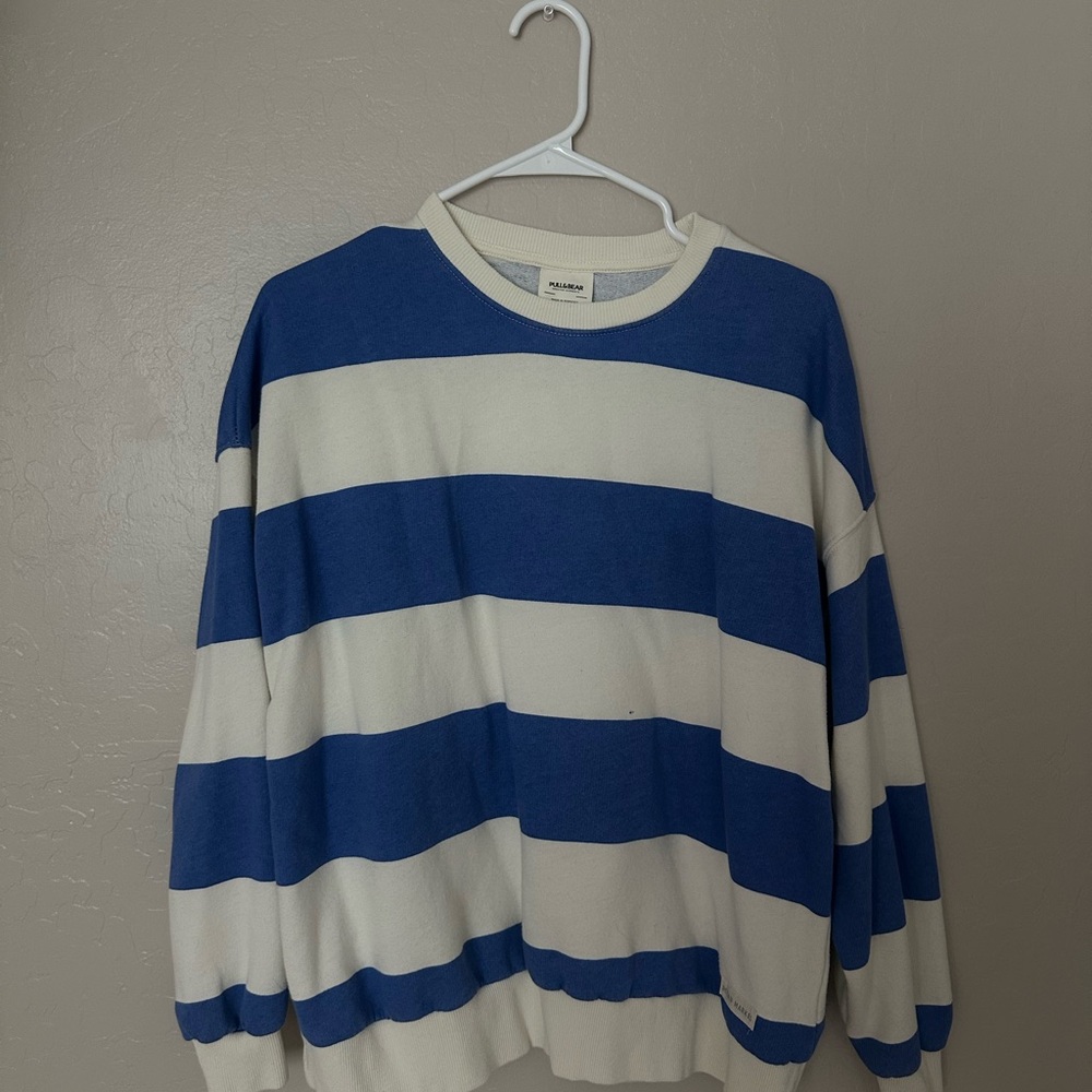 Blue & White Striped Oversized Sweater